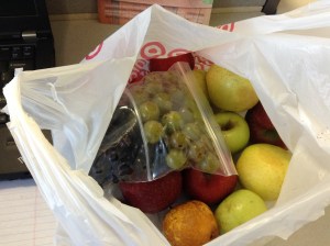 Last fruit box of the season: muscadines, scuppernongs, pears, and apples.