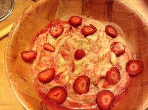 First Course Dinner:  Banana ice cream + strawberries